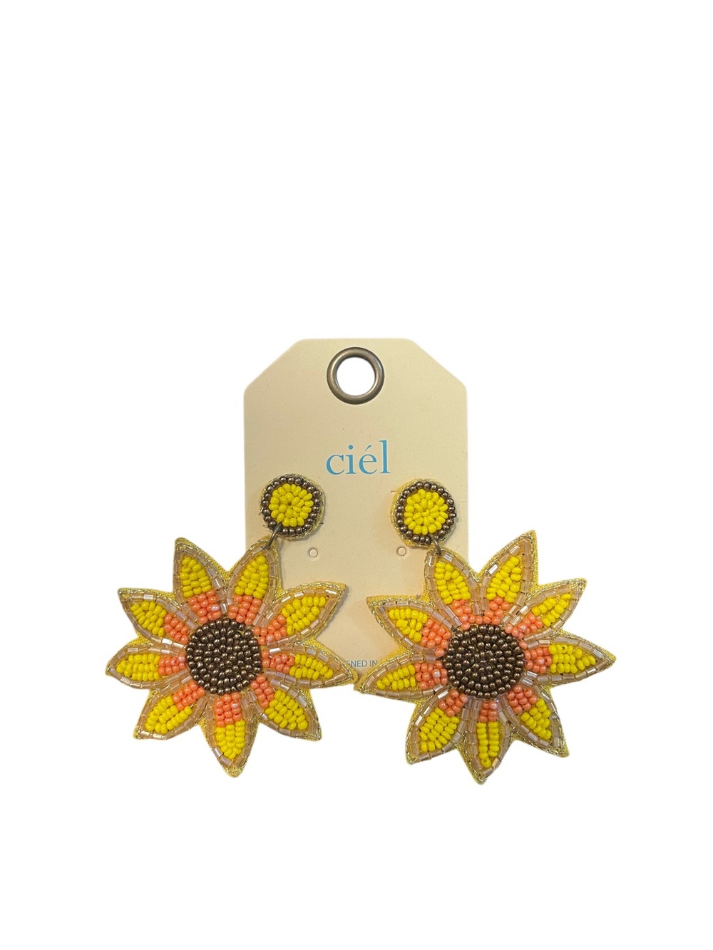 Seed Bead Sunflower Earrings Yellow, Orange, & Brown